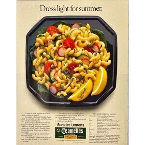 Sunkist Lemens/Creamettes Macaroni. "Dress Light for Summer"  Vtg Print Ad 1985